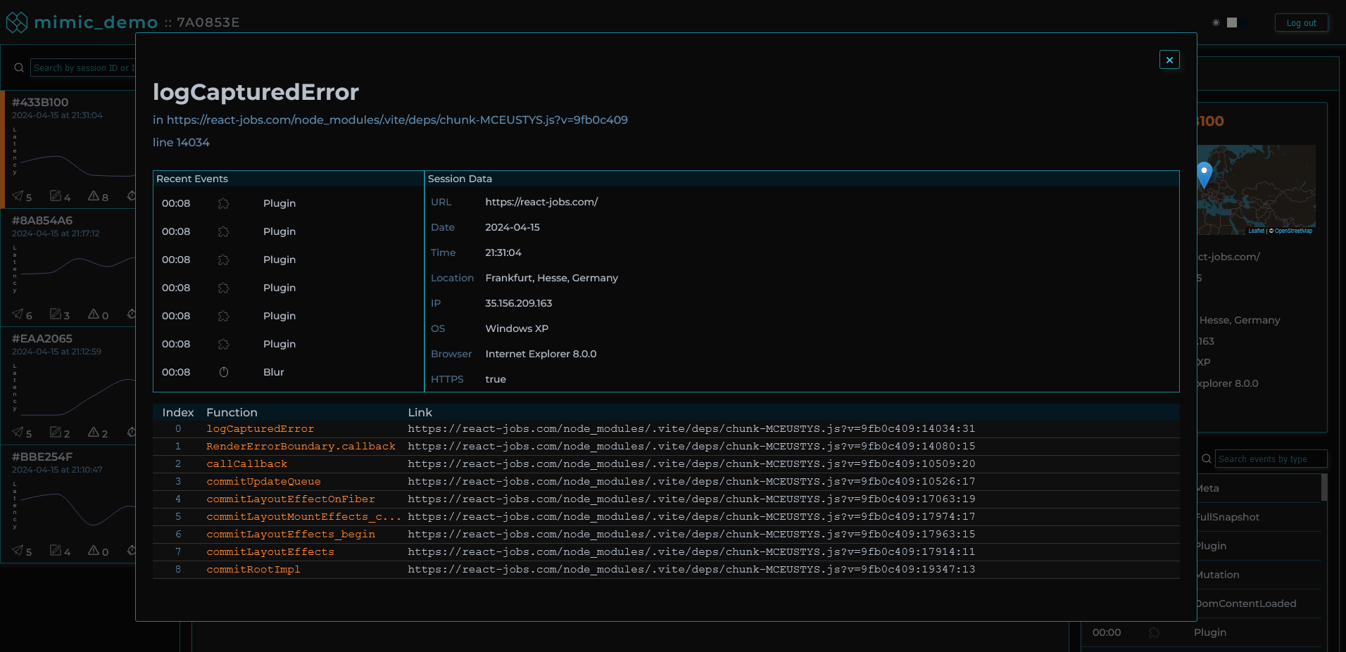 MIMIC usage: error modal